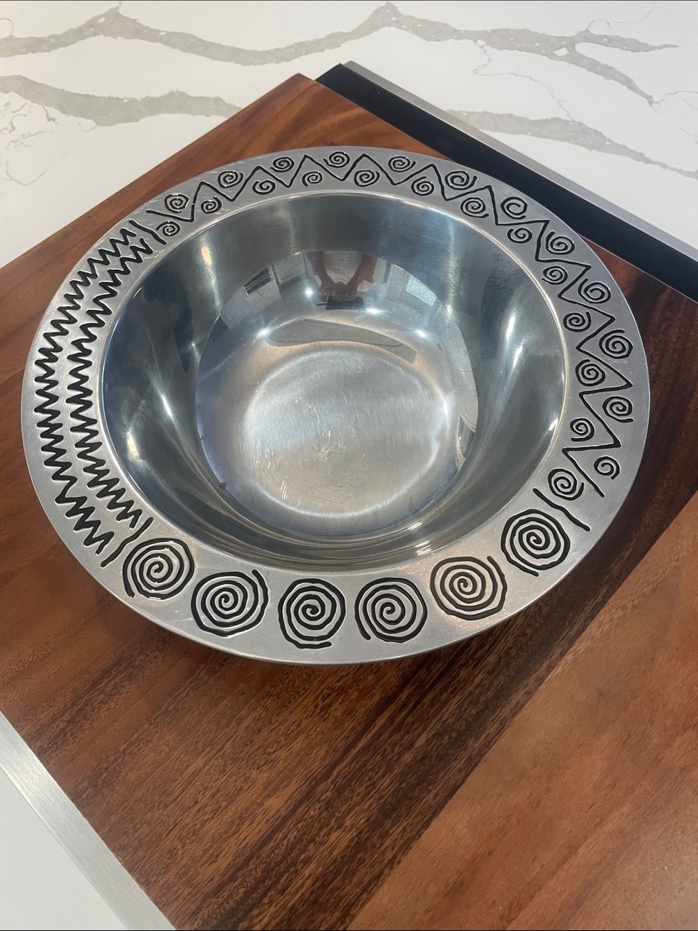 Wilton Armetale Silver Serving Bowl with Black Spiral Accent